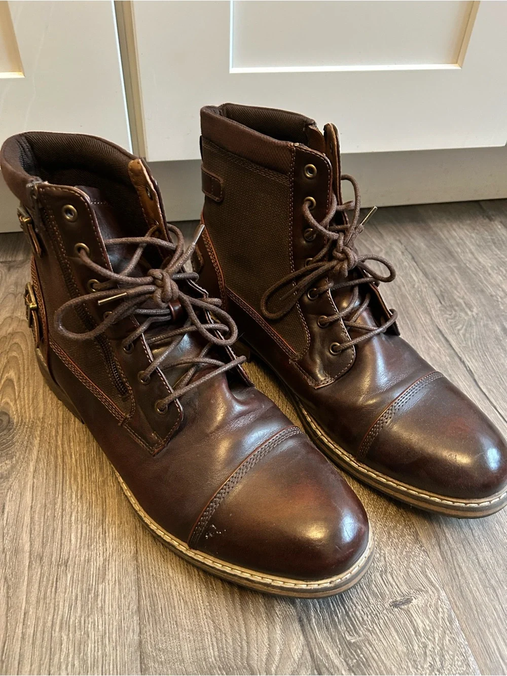 Sonoma Dark Brown Lace-Up Cap Toe Combat Side Zip Boots